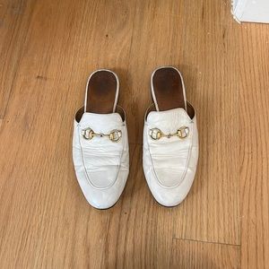 White Gucci Princetown slides/mules/loafers